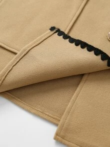 SHEIN Women's Solid Color Wool Blend Contrast Trim Pocket Casual Sleeveless Jacket, Autumn/Winter - Khaki - View 8
