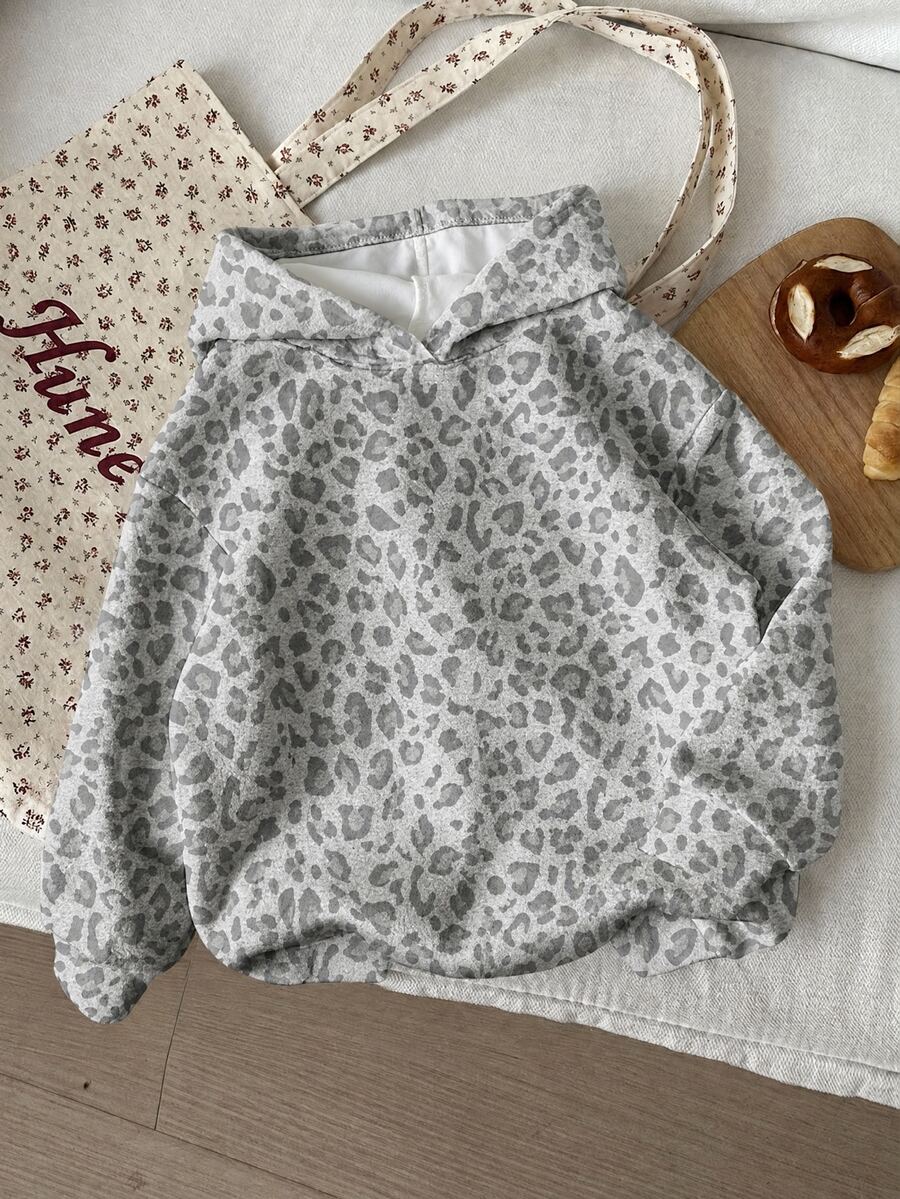 Sweatshirt Anak Perempuan Remaja Gaya Vintage Motif Leopard, Sweatshirt Lengan Panjang Kasual Musim Gugur untuk Anak Perempuan Remaja, Cocok Untuk - Putih - View 1