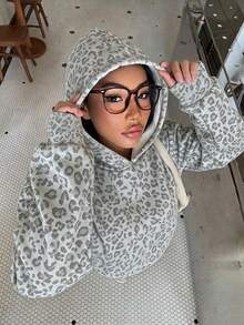 Sweatshirt Anak Perempuan Remaja Gaya Vintage Motif Leopard, Sweatshirt Lengan Panjang Kasual Musim Gugur untuk Anak Perempuan Remaja, Cocok Untuk - Putih - View 4