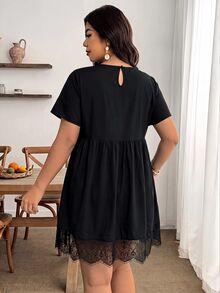 Enliva Plus-Size Women's Casual Basic Black Lace Long-Sleeved Babydoll DressApple,Rounded Body Fall - Black - View 2