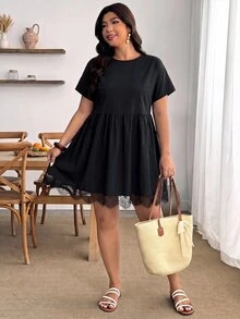 Enliva Plus-Size Women's Casual Basic Black Lace Long-Sleeved Babydoll DressApple,Rounded Body Fall - Black - View 7