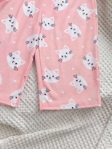 SHEIN Baby Girl Casual Cute Knitted Cartoon Pattern Loungewear Set - Pink - View 6