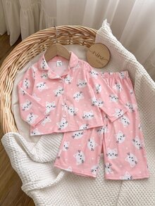 SHEIN Baby Girl Casual Cute Knitted Cartoon Pattern Loungewear Set - Pink - View 9