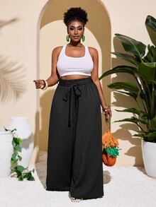 Veslaya Plus Size Women Casual & Vacation & Simple & Colorful Textured Striped Straight Leg Green Pants Summer Clothes Clothing Formal Business - Black - View 3