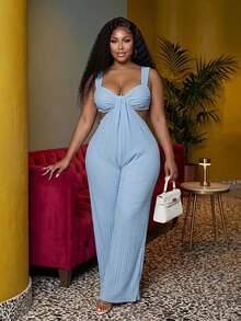 Veslaya Ny vår/sommar extra lång jumpsuit för kvinnor i plus size, - Blå - Visa 1