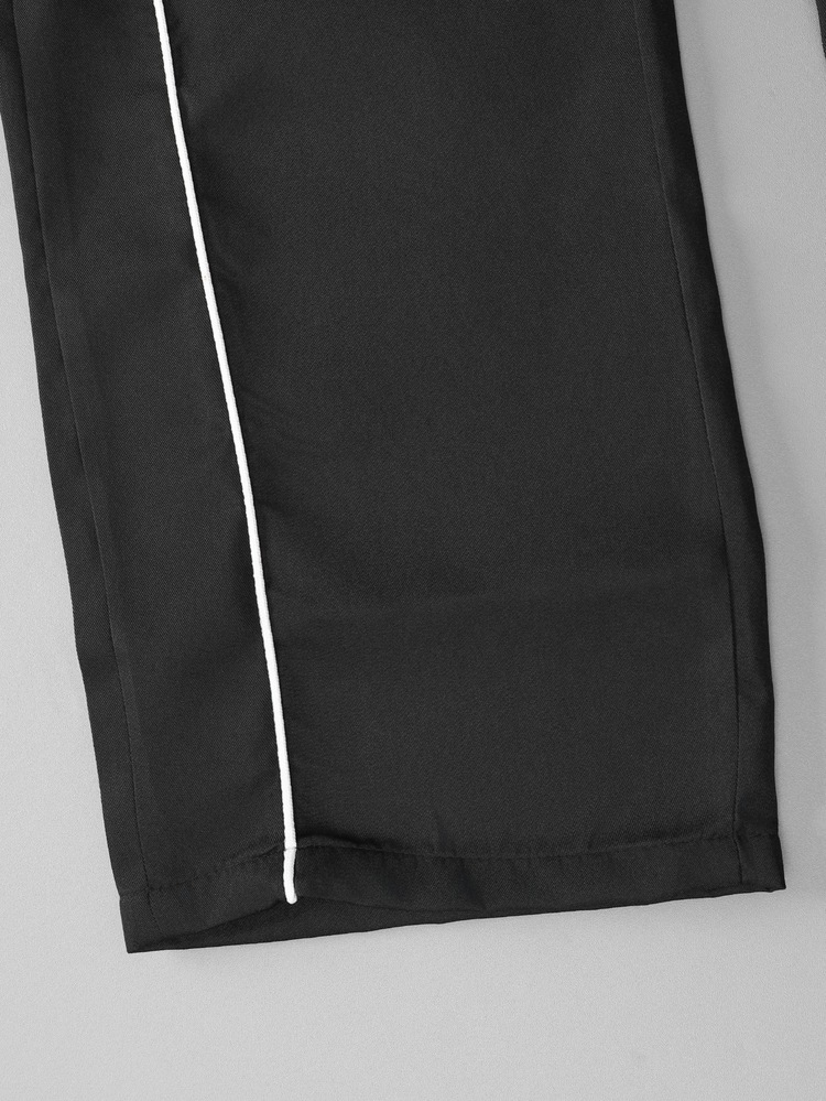 Teen Boy High Street Loose Wide Leg Sweatpants , Black Track Pants Flame Star Graphic Print Trousers For Fall Style School Wearing - Black - View 4