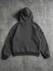 SHEIN Teen Boys Minimalist High Street Small Embroidered Pattern Pullover Sweatshirt, Comfortable Fabric, Unique Fit, New Autumn/Winter Style, Suitable For Multiple Occasions - Dark Grey - View 2
