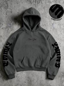 SHEIN Teen Boys Minimalist High Street Small Embroidered Pattern Pullover Sweatshirt, Comfortable Fabric, Unique Fit, New Autumn/Winter Style, Suitable For Multiple Occasions - Dark Grey - View 1