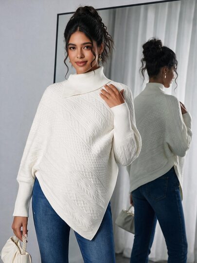Momance Suéter de maternidad con diseño de capa de cuello vuelto, suelto, casual, elegante y de unicolor para citas