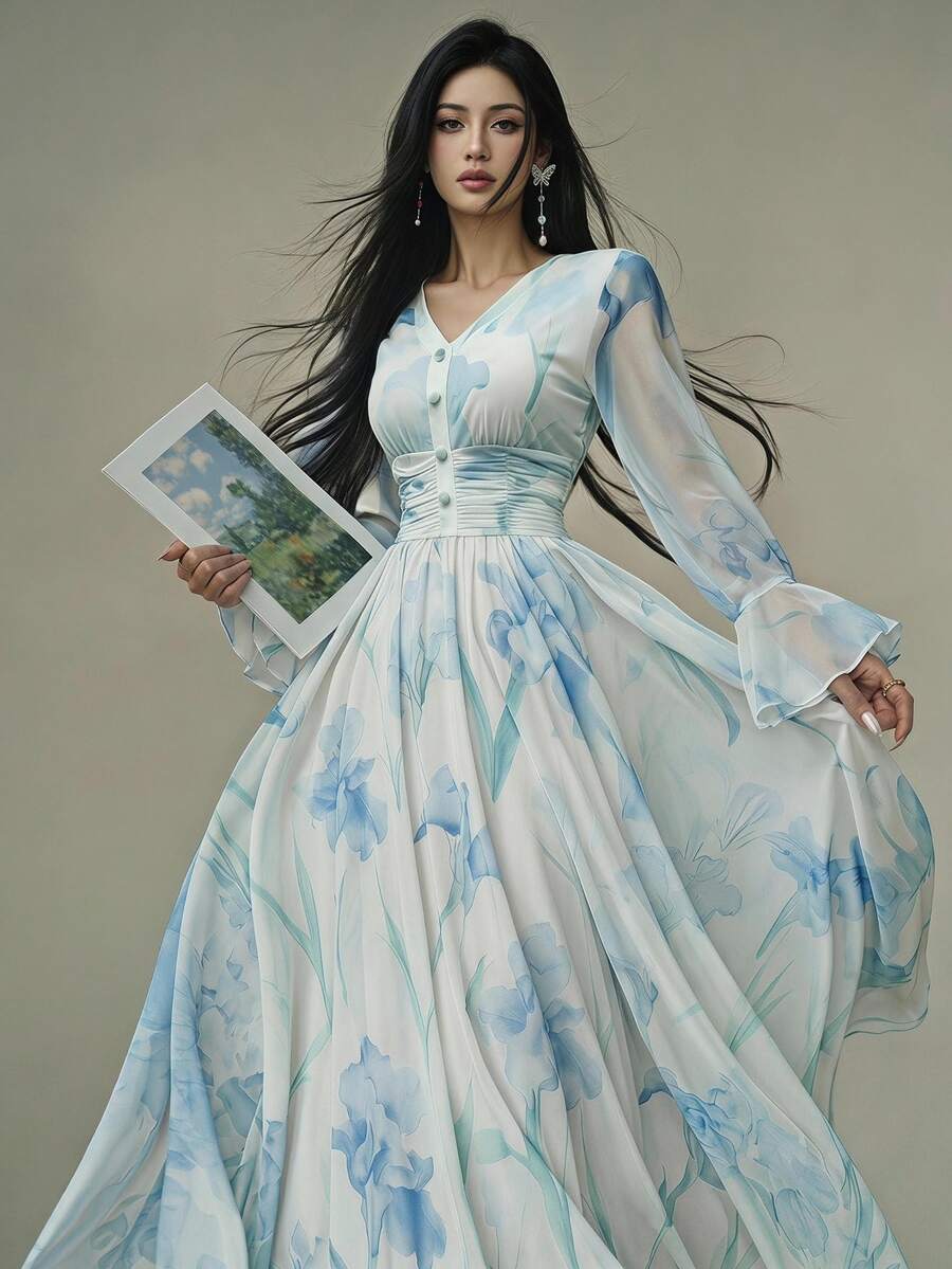 Feyla 女士优雅印花连衣裙