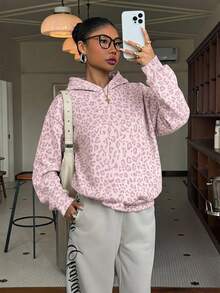Muchica 休閒極簡學院風復古粉色豹紋印花運動衫，適合夏季，日常通勤、約會、聚會、夏季、聖誕節、新年、感恩節、派對、婚禮、海灘、畢業、時尚、優雅、休閒、外出、約會、預約、通勤、亮面、情人節、優雅、度假、休閒、Y2K、外出、畢業等場合穿著的休閒上衣 - 彩色 - 查看 6