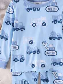 Baby Boy Comfortable Soft High Elasticity Ribbed Fabric Planet Stripe All-Over Print Long Sleeve Crew Neck Pants Tight Pajama Set - Multicolor - View 8