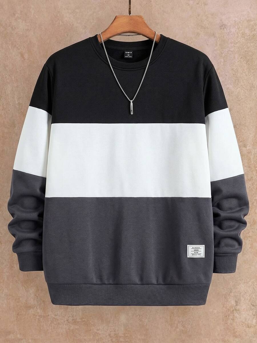 HIMLAND Men's Pullover Sweatshirt, Casual Sweatshirt, Autumn Winter Top, Relaxed Fit, Streetwear, Athletic Wear, Solid Color Basic, Drop Shoulder, Fleece Lined. - Multicolor - View 1