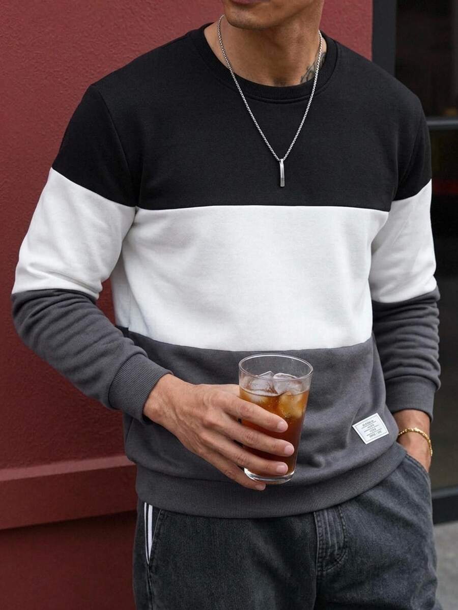 HIMLAND Men's Pullover Sweatshirt, Casual Sweatshirt, Autumn Winter Top, Relaxed Fit, Streetwear, Athletic Wear, Solid Color Basic, Drop Shoulder, Fleece Lined. - Multicolor - View 1