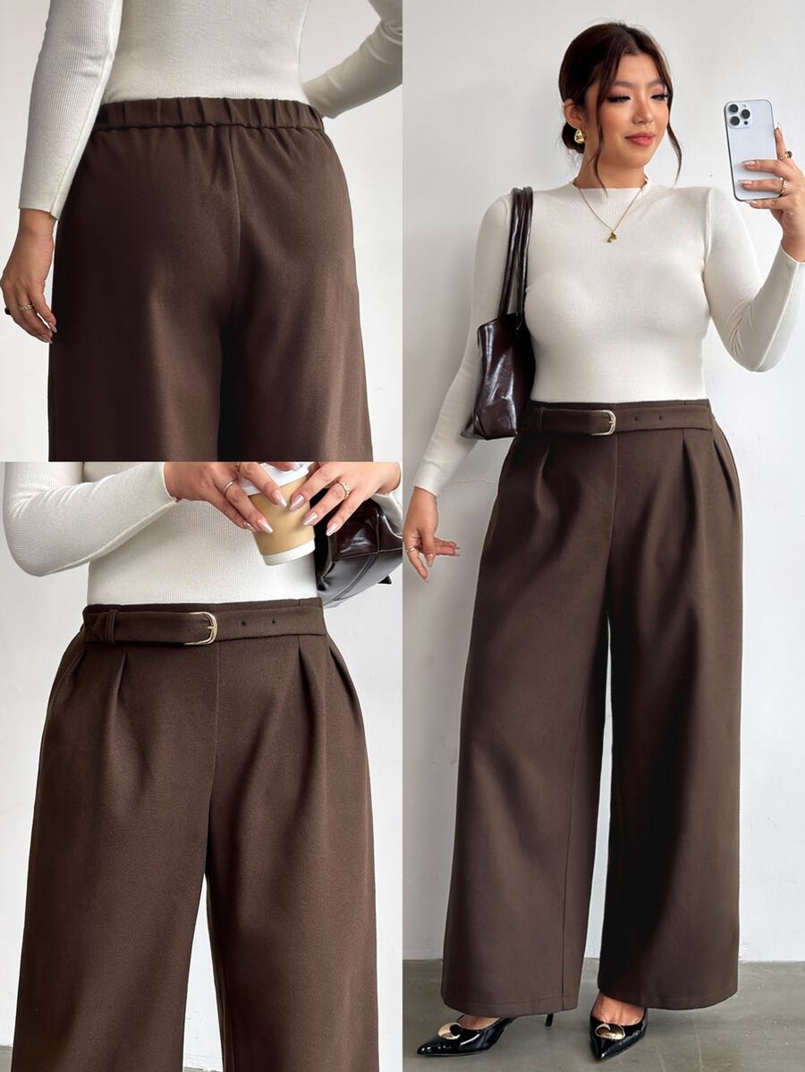 Firerie Plus Size Casual Elegant Metal Buckle Loose Pants Fall/Winter Elegant Office Business Work Pants Women Elegant Formal Pants For Women Daily Going Out