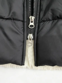 SHEIN 極簡純色女款青少年長版連帽夾克，前開襟拉鍊對稱口袋絎縫紋理直筒外套，休閒百搭寬鬆長袖外衣 - 黑色 - 查看 6