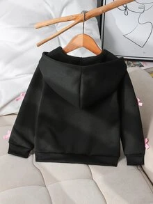 女童時尚側條紋蝴蝶結飾邊刺繡連帽長袖加厚刷毛運動外套上衣，派對穿搭，7歲/1歲生日，秋季黑色仙女風 - 淺灰色 - 查看 3
