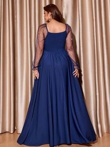 SHEIN LUNE Plus Size Women's Faux Pearl Decor Casual Party Dress - Navy Blue - View 2