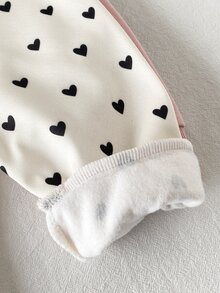 SHEIN 3件組女嬰幼兒慢跑運動長褲 抓絨內裡加厚 心形印花 鬆緊腰頭 收口褲腳 粉色 黑色 米白色 冬季節日時尚禮物 - 彩色 - 查看 4