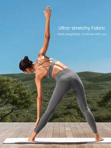 FeatherFit™ Strappy Back Sports Bra Tank Top Low Impact Yoga Pilates Daily Spring Summer - Dark Grey - View 5