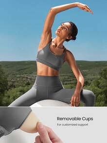 FeatherFit™ Strappy Back Sports Bra Tank Top Low Impact Yoga Pilates Daily Spring Summer - Dark Grey - View 3
