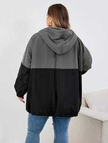 SHEIN CURVE+ Plus Size Women's Colorblock Hooded Loose Jacket, Autumn/Winter - Multicolor - View 2