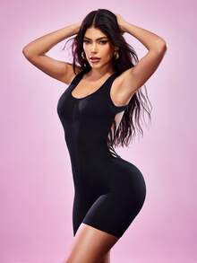 Slayform Slayform Fashionable Backless Hollow Out Solid Color Sleeveless Women Sports Jumpsuits - Black - View 6