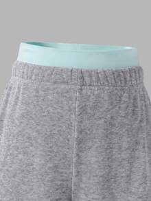SHEIN Sparklyn Tween Girl) Casual Versatile All-Match Daily Slim Fit Short Striped Print Knit Top + Elastic Straight Leg Long Pants Set, Suitable For Daily Commute, School, Sports Wear - Grey - View 5