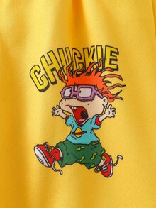 Nick 90s | SHEIN Nick 90s 2件組兒童卡通漫畫印花拼色長袖柔軟休閒衛衣褲套裝 日常穿著 - 彩色 - 查看 6