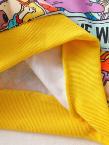 Nick 90s | SHEIN Nick 90s 2件組兒童卡通漫畫印花拼色長袖柔軟休閒衛衣褲套裝 日常穿著 - 彩色 - 查看 9