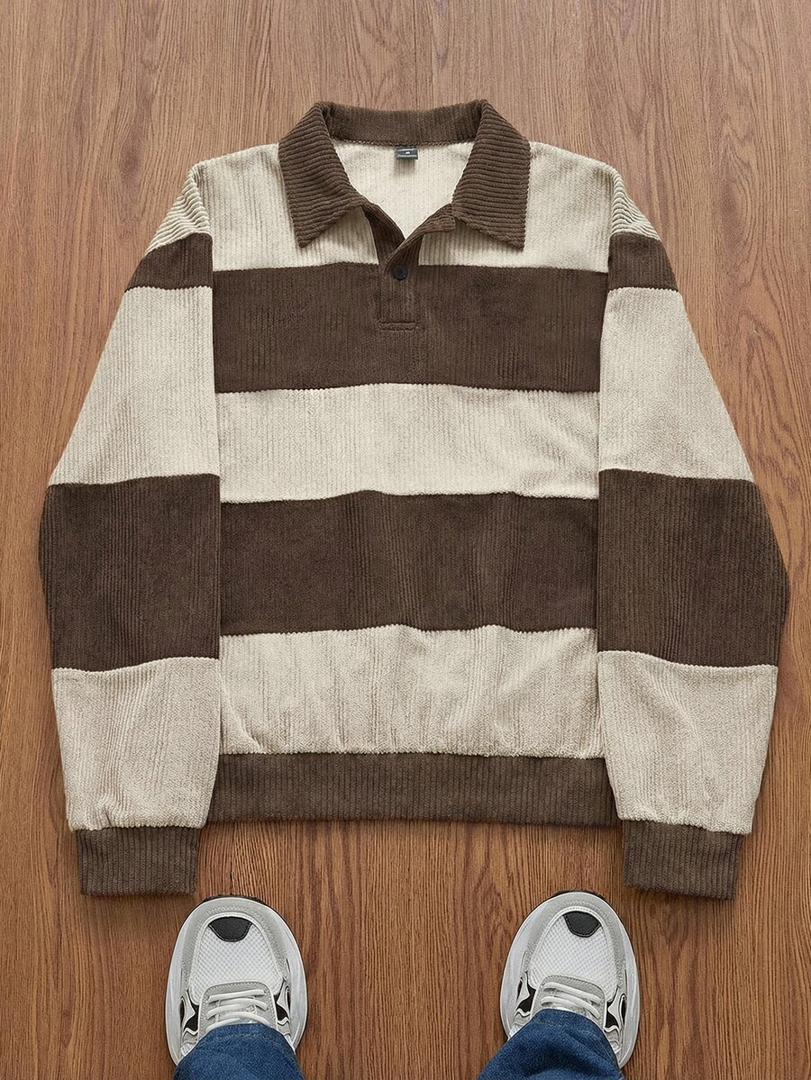 SWAVVY Men's Knitted Fashion Casual Loose Long Sleeve Half-Zip Sweatshirt - Khaki - View 1