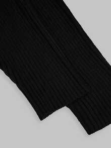 Sweetra Plus Size Women 2pcs Set Black & White Slim Fit Ribbed Long Sleeve Cropped Cover Up, Buttonless Open Front, Solid Color Versatile Outerwear Shawl Cover-Up, Thin Sun Protection Knit Top, All-Match Style, Suitable For Spring/Summer/Autumn/Winter/Back To School/Daily Commute/Outing/Date/Indoor/Outdoor/Date Outfit, Black & White 2pcs All-Match Knit Top - Black and White - View 10