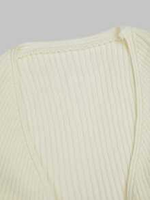 Sweetra Plus Size Women 2pcs Set Black & White Slim Fit Ribbed Long Sleeve Cropped Cover Up, Buttonless Open Front, Solid Color Versatile Outerwear Shawl Cover-Up, Thin Sun Protection Knit Top, All-Match Style, Suitable For Spring/Summer/Autumn/Winter/Back To School/Daily Commute/Outing/Date/Indoor/Outdoor/Date Outfit, Black & White 2pcs All-Match Knit Top - Black and White - View 15