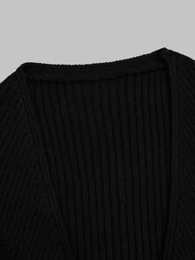 Sweetra Plus Size Women 2pcs Set Black & White Slim Fit Ribbed Long Sleeve Cropped Cover Up, Buttonless Open Front, Solid Color Versatile Outerwear Shawl Cover-Up, Thin Sun Protection Knit Top, All-Match Style, Suitable For Spring/Summer/Autumn/Winter/Back To School/Daily Commute/Outing/Date/Indoor/Outdoor/Date Outfit, Black & White 2pcs All-Match Knit Top - Black and White - View 11