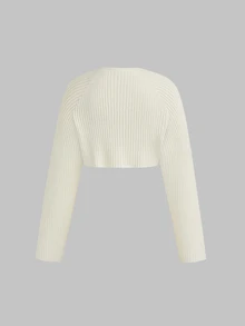 Sweetra Plus Size Women 2pcs Set Black & White Slim Fit Ribbed Long Sleeve Cropped Cover Up, Buttonless Open Front, Solid Color Versatile Outerwear Shawl Cover-Up, Thin Sun Protection Knit Top, All-Match Style, Suitable For Spring/Summer/Autumn/Winter/Back To School/Daily Commute/Outing/Date/Indoor/Outdoor/Date Outfit, Black & White 2pcs All-Match Knit Top - Black and White - View 4