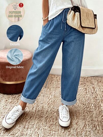 SHEIN Holidaya Vacation Regular Fit Jogger Pants Elastic Waistband Slanted Pockets Back-To-School Commuting Vacation Wear Outdoor Country Elegant Women's Pants