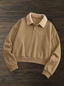 HIMLAND Men's Contrast Color Collar Sweatshirt Streetwear Casual Fleece Oversized Pullover Crew Neck Halloween Winter Party Holiday Beach Autumn Brown - Khaki - View 8