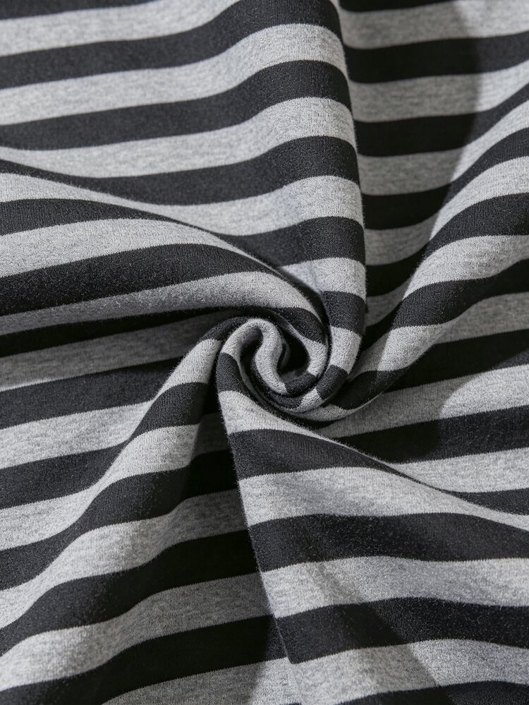 INAWLY Casual Grunge Streetwear Loose Drop Shoulder Black And White Stripe Sweatshirt School Autumn - Black - View 6