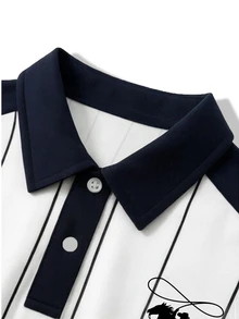 Manfinity Roghcode Men's Striped Patchwork Letter Print Casual Versatile Daily Wear Short Sleeve Polo Shirt - Multicolor - View 5