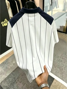 Manfinity Roghcode Men's Striped Patchwork Letter Print Casual Versatile Daily Wear Short Sleeve Polo Shirt - Multicolor - View 2