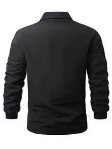 Gym Rark Boyfriend Style Men's Zipper Pocket Long Sleeve Padded Coat, Autumn Sports Outerwear - Black - View 2