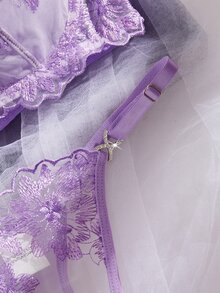 SHEIN 2 件套蓝色复古风格女士性感内衣套装 - 紫色 - 查看 4