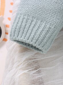 SHEIN 新生兒嬰兒毛衣式連身衣附連襪，彼得潘領 + 可愛熊緹花，長袖小紳士風，百搭日常爬行服 - 藍色 - 查看 6
