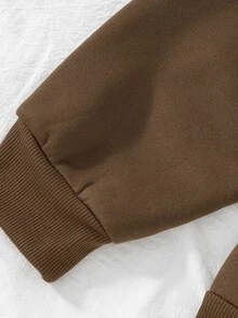 SHEIN 青少年女孩學院風街頭休閒粉棕色半拉鍊連帽衛衣 馬刺繡落肩長袖套頭上衣 畢業舞會秋季款 - 彩色 - 查看 6