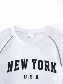 SHEIN 青少年女孩白色黑白上衣與多口袋工裝褲2件套，適合假期、學校、夏季運動與樂團穿著 - 彩色 - 查看 5