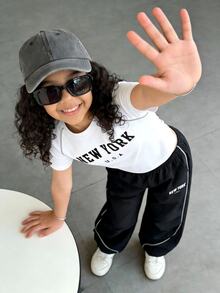 SHEIN 青少年女孩白色黑白上衣與多口袋工裝褲2件套，適合假期、學校、夏季運動與樂團穿著 - 彩色 - 查看 8