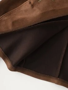 LUMIGAL Women's Coffee Brown Suede Embroidered Long Sleeve Jacket With Lapel - Coffee Brown - View 7