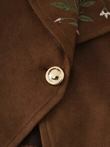 LUMIGAL Women's Coffee Brown Suede Embroidered Long Sleeve Jacket With Lapel - Coffee Brown - View 8
