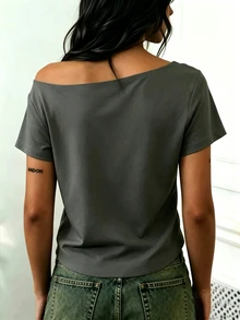 Rovax Women's Lace Patchwork Casual Versatile Daily Short Sleeve Top - Black - View 2