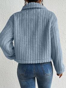 SHEIN LUNE Solid Color Front Button Casual Long Sleeve Jacket Fall Winter Cloth For Women - Blue - View 2